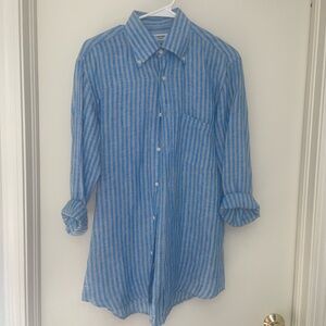 L’Ancora Portofino Italy Linen Blue and Gray Striped Button Down